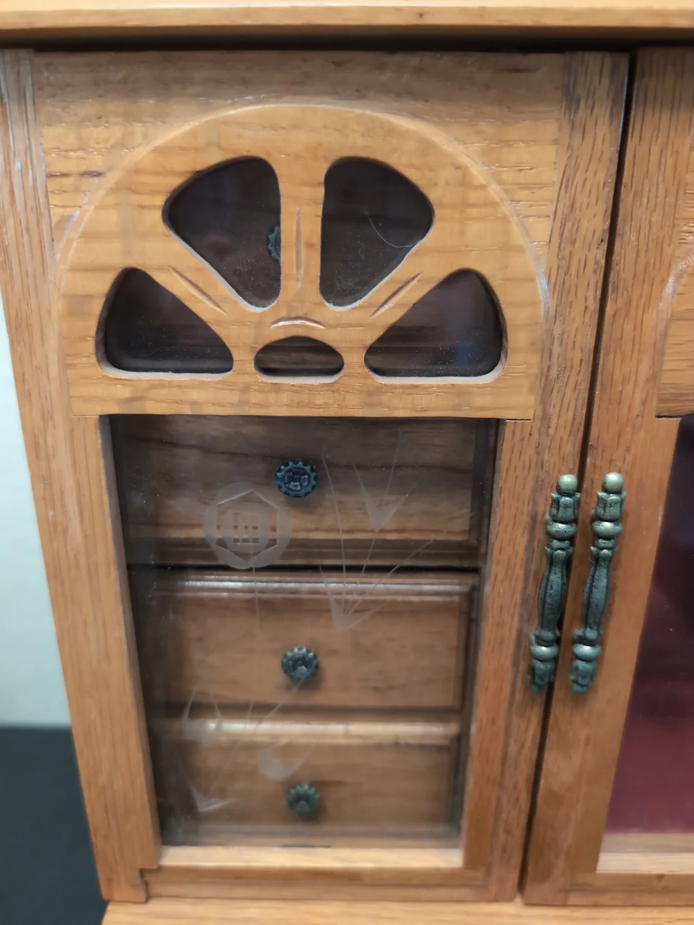 Wood Finish Jewelry Armoire with Glass Doors - Brown